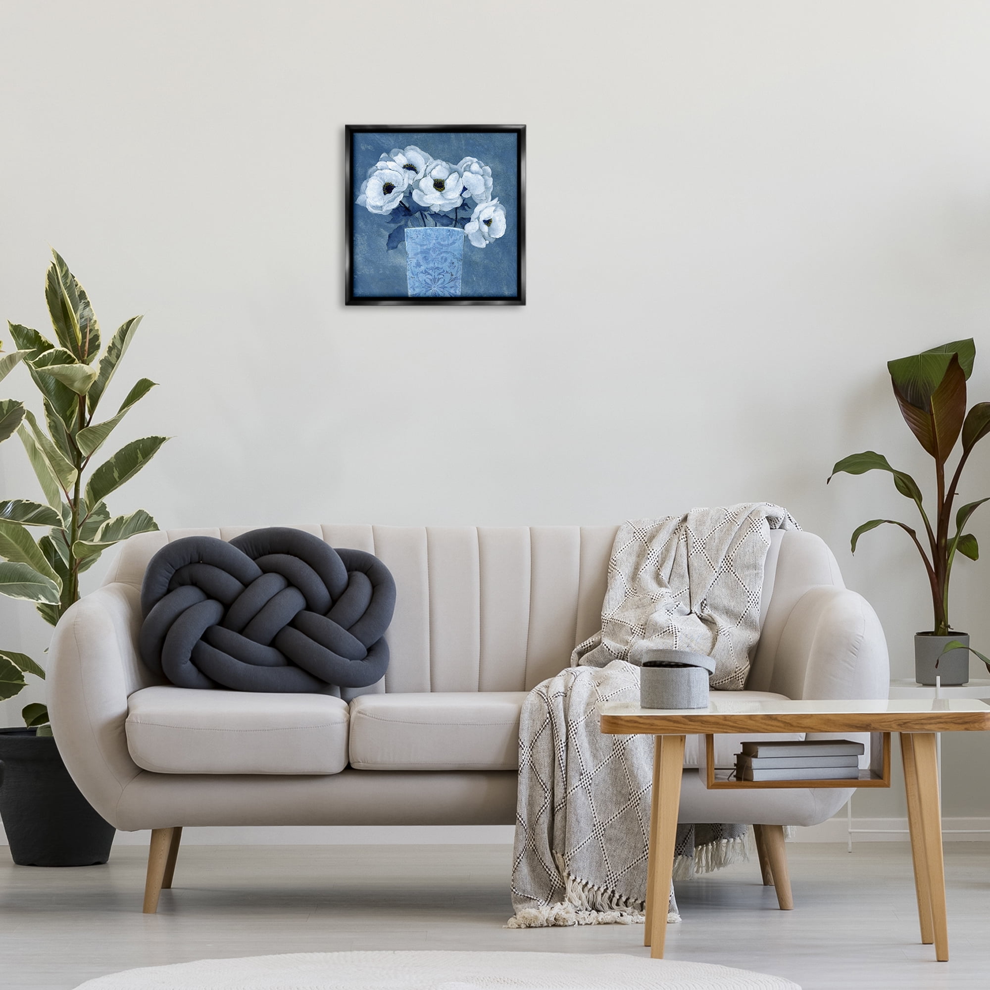 Stupell Industries Ornate Vase Flowers Plants & Flowers Painting Black Floater Framed Canvas Art Print Wall Art, 18 x 18