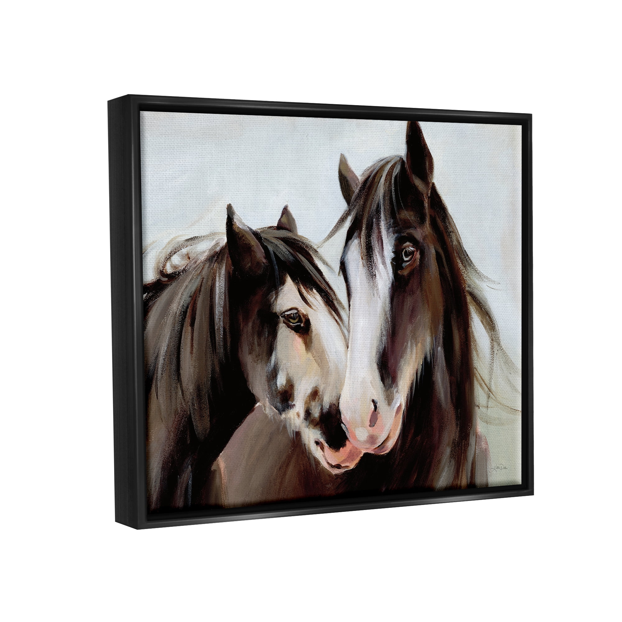 Stupell Industries Brown Horse Pair Portrait Animals & Insects Painting Black Floater Framed Art Print Wall Art, 21 x 17