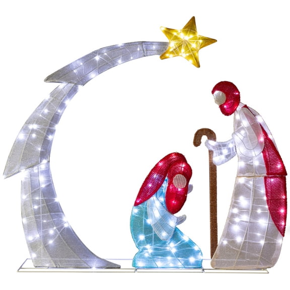 Alvantor 3.7 ft Lighted Outdoor Nativity Scene Christmas Decoration with 170 White LED Lights and Ground Stakes