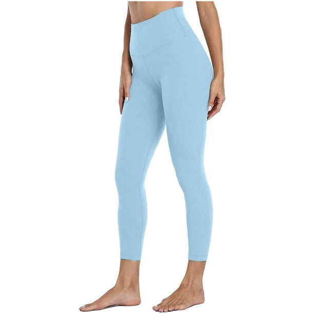 Long Pants For Women Women's High Waist Solid Color Tight Fitness Yoga Pants  Nude Hidden Yoga Pants Light Blue L JE 