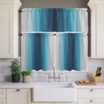 thumbnail image 4 of 3 Piece Kitchen Curtains and Valances Set Blue Teal Grey Ombre Cafe Curtains 24 Inch Length Farmhouse Gradient Minimalist Valance & Tier Curtain for Living Room Bedroom Small Window 54"x18"+27"x24"*2, 4 of 6