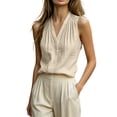 thumbnail image 5 of VBVC Women's Cotton Linen V Neck Sleeveless Blouses , Ladies' Dressy Casual Work Office Summer Shirts , Breathable Pleated Tank Tops For Women,Beige,S-2XL, 5 of 9
