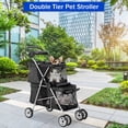 thumbnail image 2 of 4 Wheels Pet Stroller Dog Cat Stroller, Foldable 2 Cages Strollers Kitten Puppy Carriages w/Cup Holders Soft Pad for Small Medium Dogs Cats (Black), 2 of 10