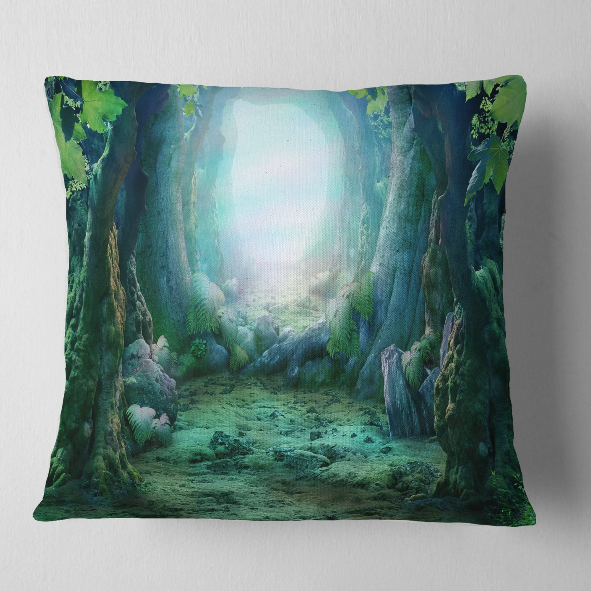 Designart Romantic Blue Forest View - Landscape Photo Throw Pillow - 18x18
