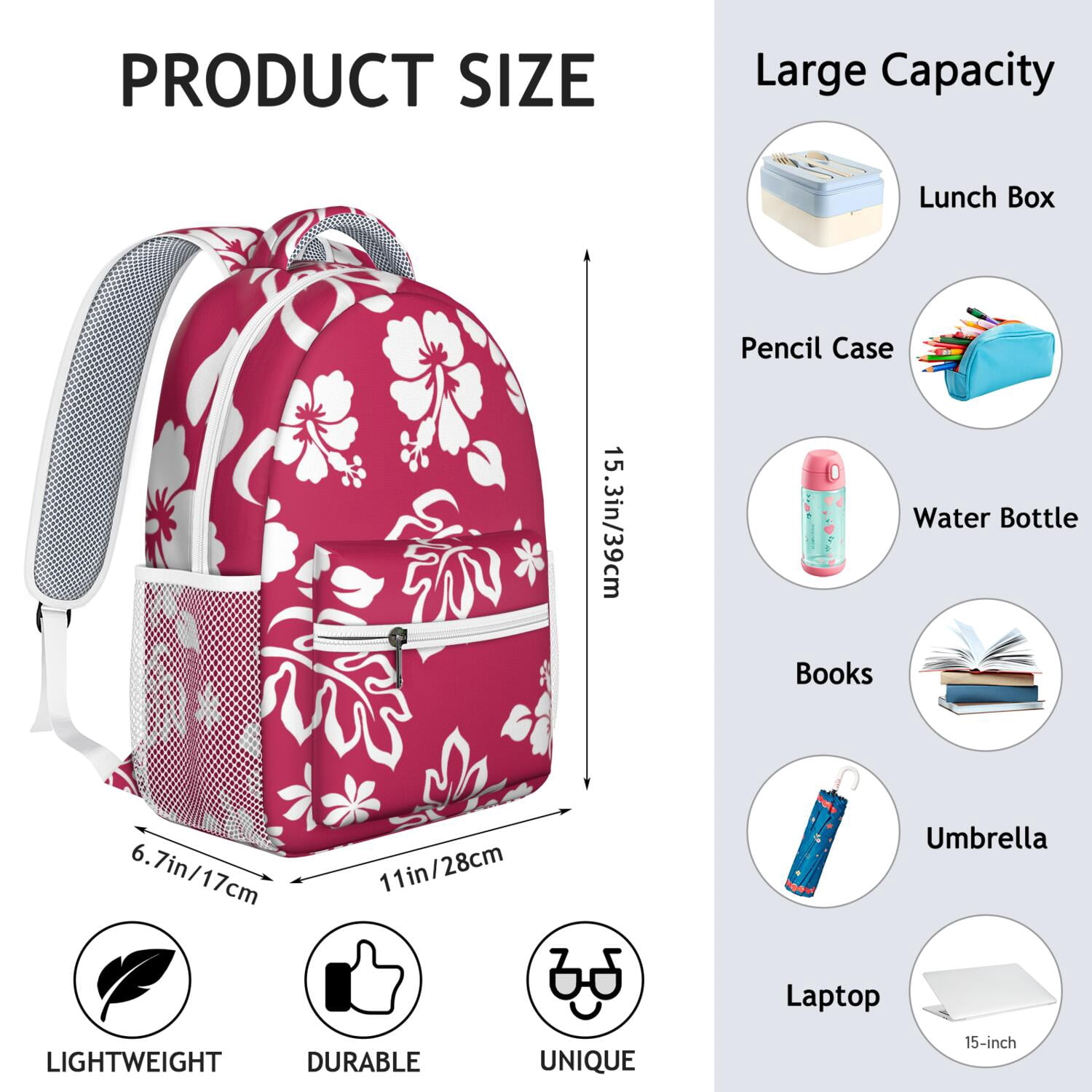 Tropical Watercolor Print School Backpack - Durable Lightweight Daypack