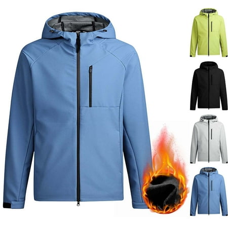 Txeol Mens Waterproof Rain Jacket with Zipper Pockets Fleece Lined Thermal Hooded Coats Winter Outdoor Athletic Hiking Windbreaker Sky Blue XL