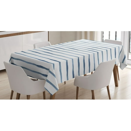 

Harbour Stripe Tablecloth Abstract Brushstroke Nautical Ocean Horizontal Lines Soft Picture Rectangular Table Cover for Dining Room Kitchen 60 X 84 Inches Night Blue White by Ambesonne