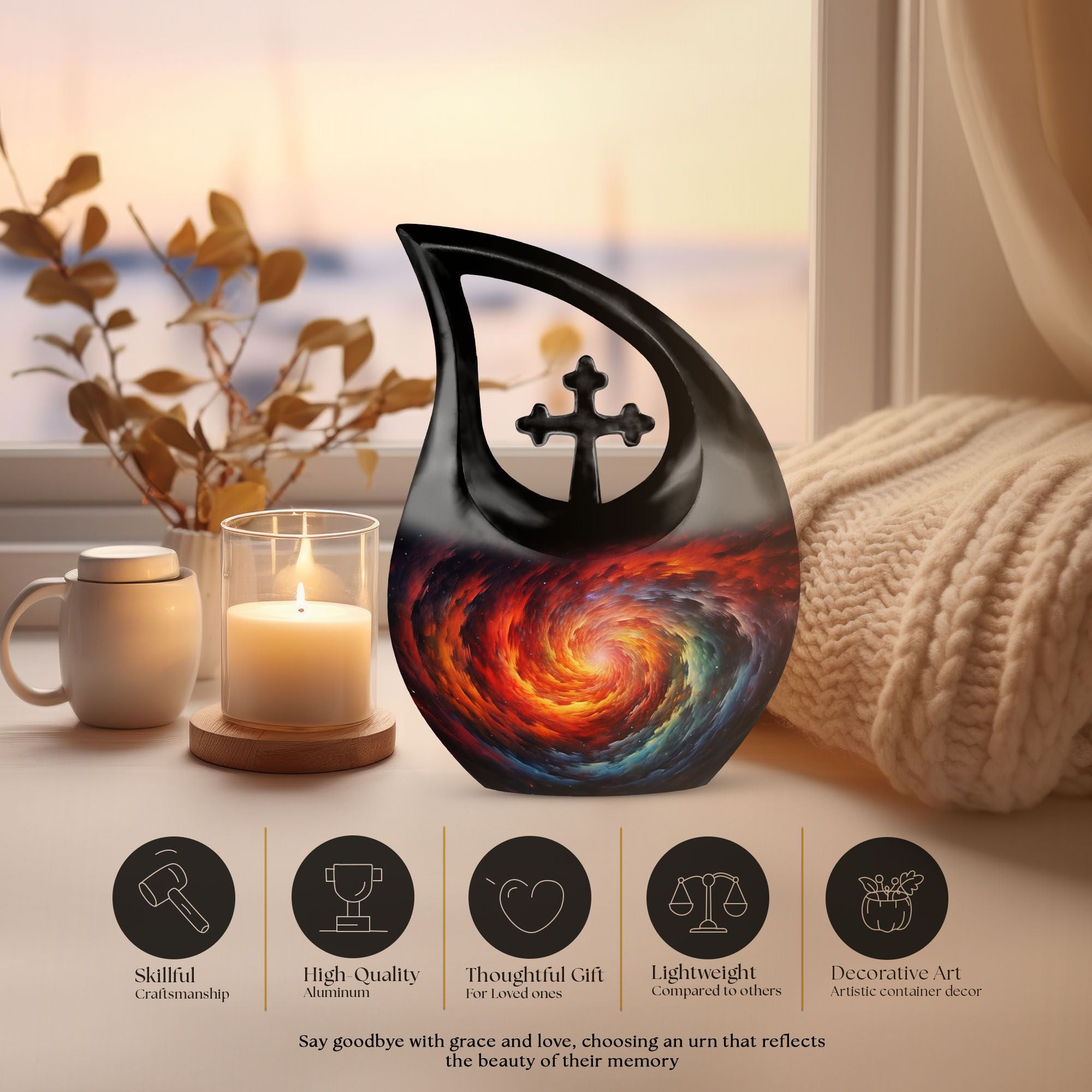 MUKTIVE Galaxy Cremation Urns for Adult Ashes - 10 Tear Drop Galaxy Urn - Large Memorial Urn for Human Ashes - Velvet Bag Included