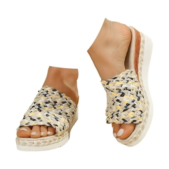 IUJSOY Espadrilles for Women Braided Band Wedge Sandals Slip on Shoes Casual Slides Beach Shoes