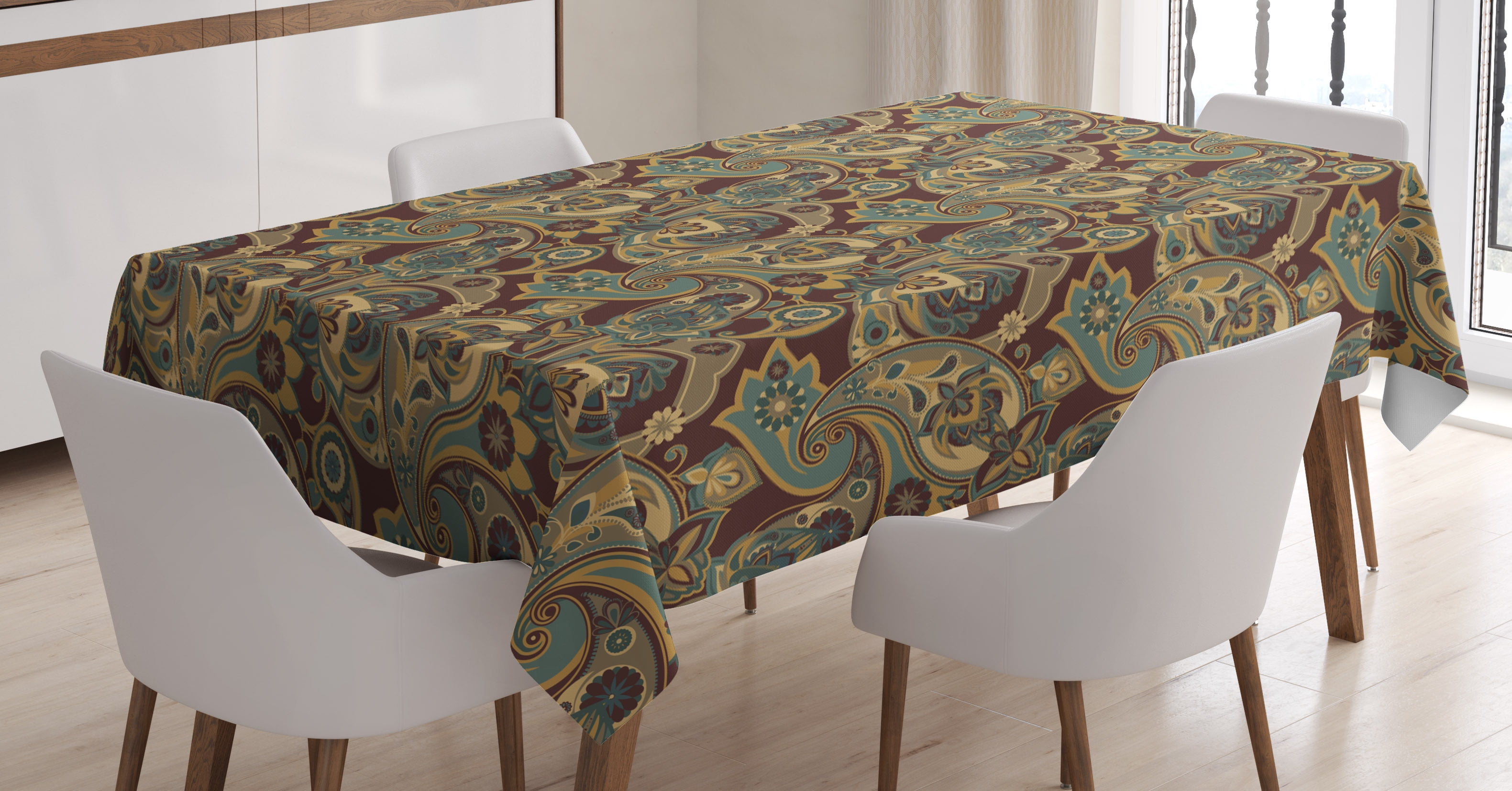 Paisley tablecloth iranian hippie themed spiritual textured floral ornament persian artwork rectangular table cover for dining room kitchen
