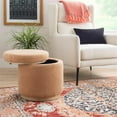 thumbnail image 5 of Bowery Hill Round Padded Storage Ottoman Light Wood Trim in Tan Sherpa Fabric, 5 of 13