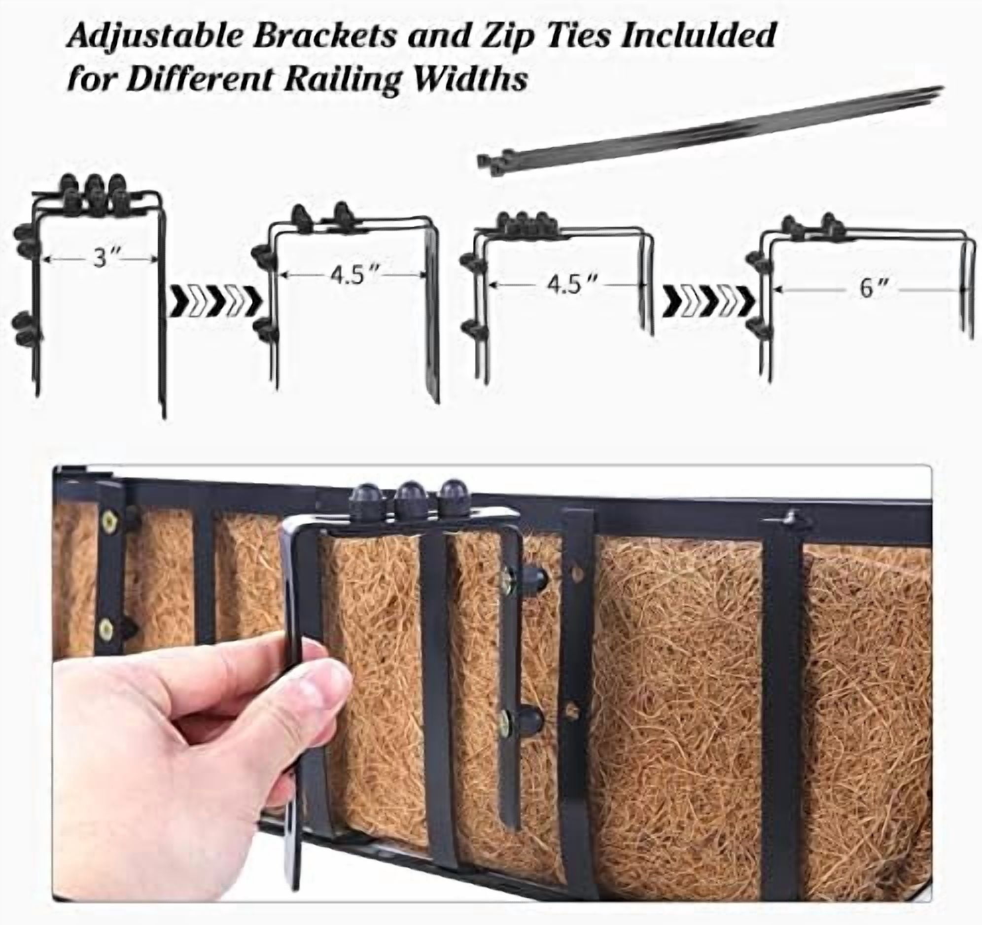 Railing Planter Window Box Deck Balcony Rail Planter 24 Inch for Porch Fence Patio Outdoor 4 Pack