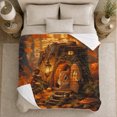 thumbnail image 5 of Whimsical Chipmunk Autumn Forest Cottage, Mystical Woodland Scene, Warm Flannel Blanket for Cabin and Lodge with Detailed Artwork, Art Lovers Thanksgiving Gift, Fantasy Home Decor, 5 of 9