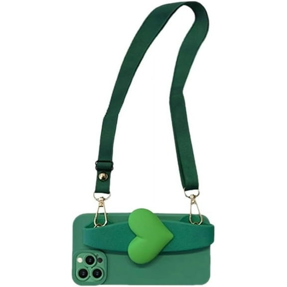 Leather Protective Case for iPhone 15, Cute Kawaii Heart Design Shockproof Phone Case for Women Girls Gift with Lanyard Wrist Strap Band Holder (iPhone 15 Plus)