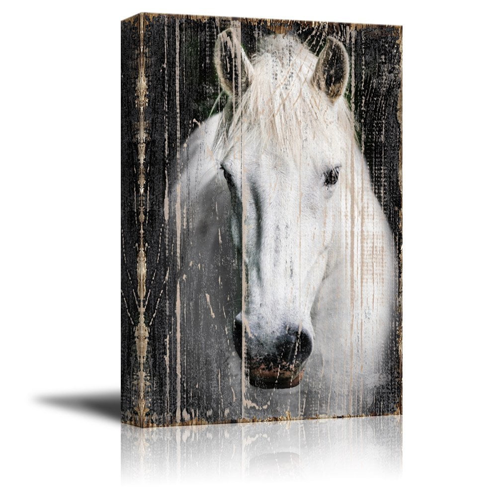Wall26 Rustic White Horse Animals Canvas Wall Art Prints, 32"x48