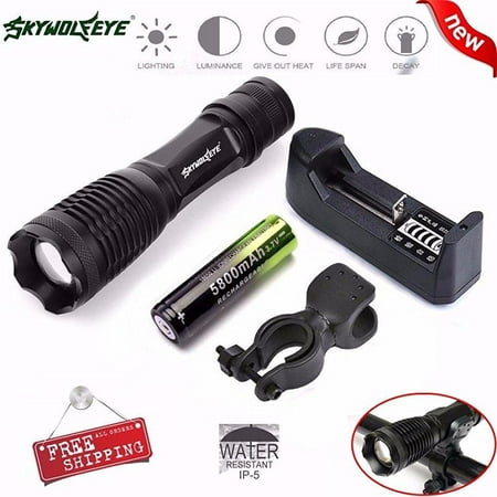 ... skywolfeye flashlight, ama(tm) 5000lm xm-l t6 led 5 modes zoomable