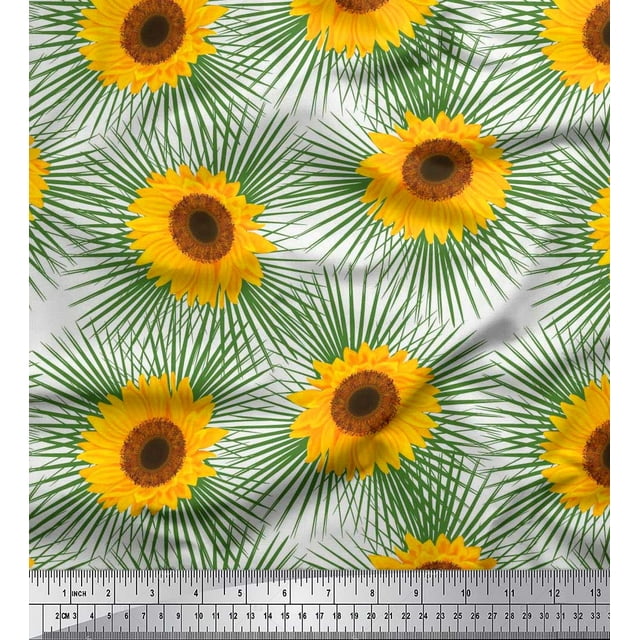 Soimoi Poly Georgette Fabric Leaves & Sunflower Floral Decor Fabric Printed Yard 42 Inch Wide