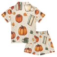 thumbnail image 2 of FORMRS Niños Short Sleeve Top and Pants Pajama Set Unisex Satin 2-Piece Sleepwear, Sizes 5-6Y, Beige Fall Coffee, 2 of 8