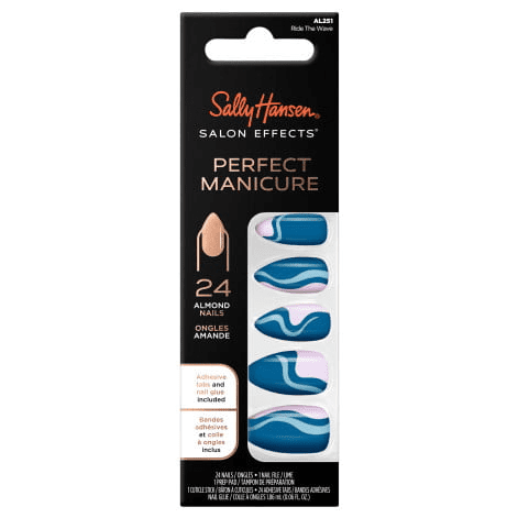Sally Hansen Perfect Manicure Press On Nail Kit, Almond, Ride The Wave, 24pcs