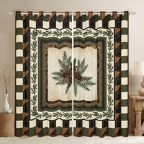 jejeloiu Wild Pine Cone Black Out Curtains,Geometric Plaid Pattern Curtains Pack of 2 (42x63 Each),Brown Beige Green Bedroom Curtains For Boys Kids,Breathable Home Decor