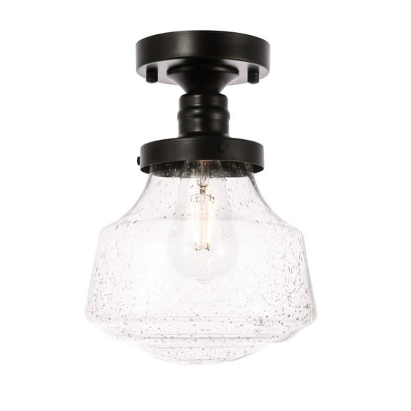 Lyle 1 light Black and Clear seeded glass Flush mount