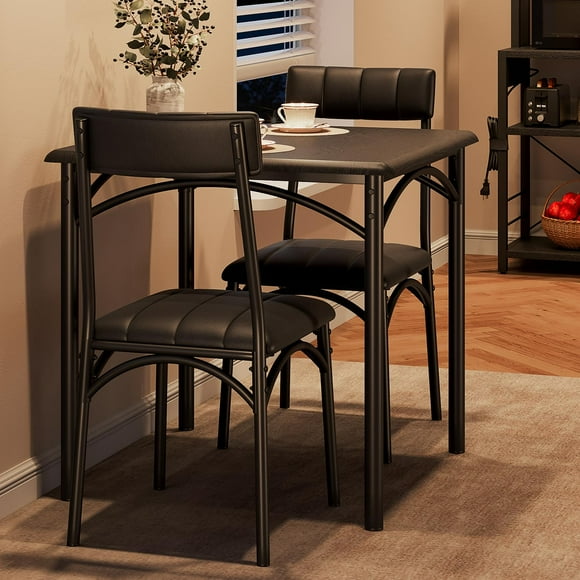 Dining Table Set for 2, Small Kitchen Table with 2 Upholstered Chairs, Metal frame, Dinning Table Set for Kitchen & Dining Room, Small Spaces
