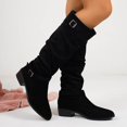 thumbnail image 4 of Women’s Fall Winter Suede Knee High Boots Belt Buckle Height Increasing Mid Block Heel Fashion Tall Boots Black 6(37), 4 of 9