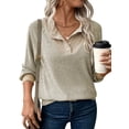 thumbnail image 2 of Shine Up Patchwork Sweatshirts for Women V Neck Long Sleeve Shirts Casual Pullover Tops, 2 of 8