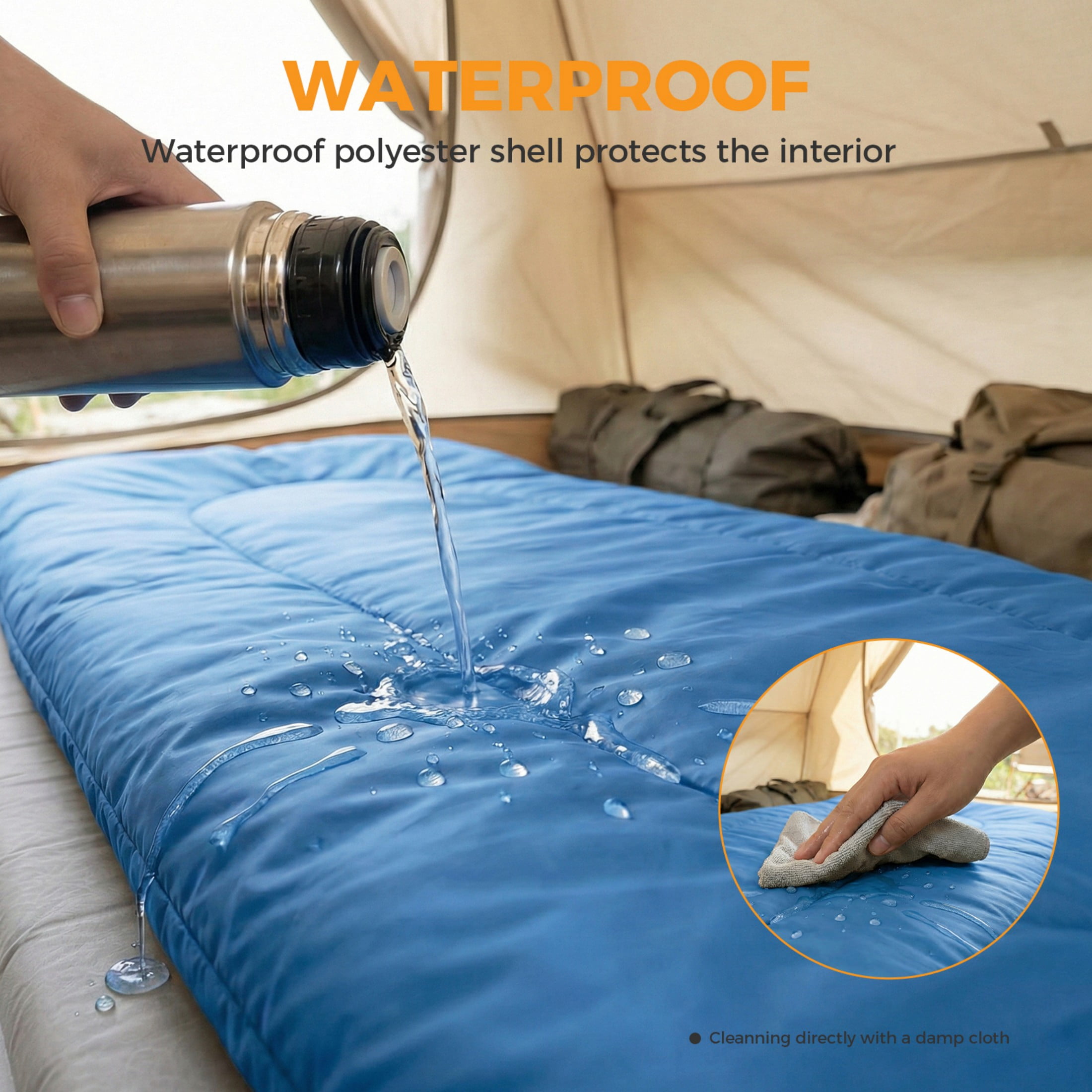 SHOUFTW Double Sleeping Bag for Adults, Lightweight Waterproof, Machine Washable for Camping Hiking Backpacking, Blue