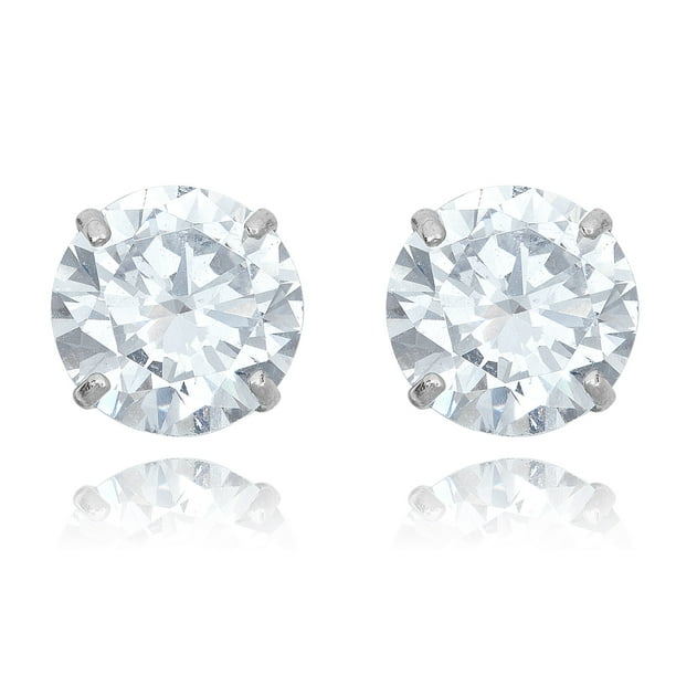925 Sterling Silver Round Simulated Diamond CZ Stud Earrings