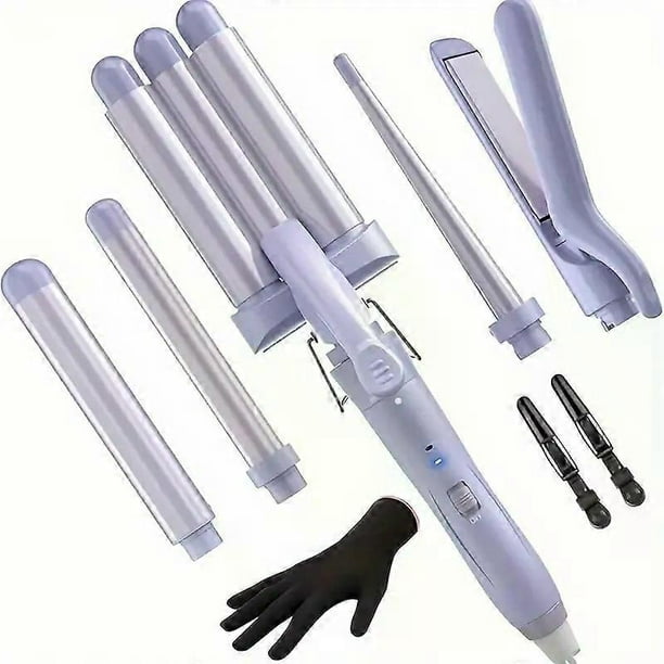 5 in 1 Wand Curling Iron-Curling Wand Set with Hair Straightener, 3 Barrels Hair Crimper Iron, 3 Ceramic Curling Irons (0.35 "-1.25"), 2 Temps Fast He
