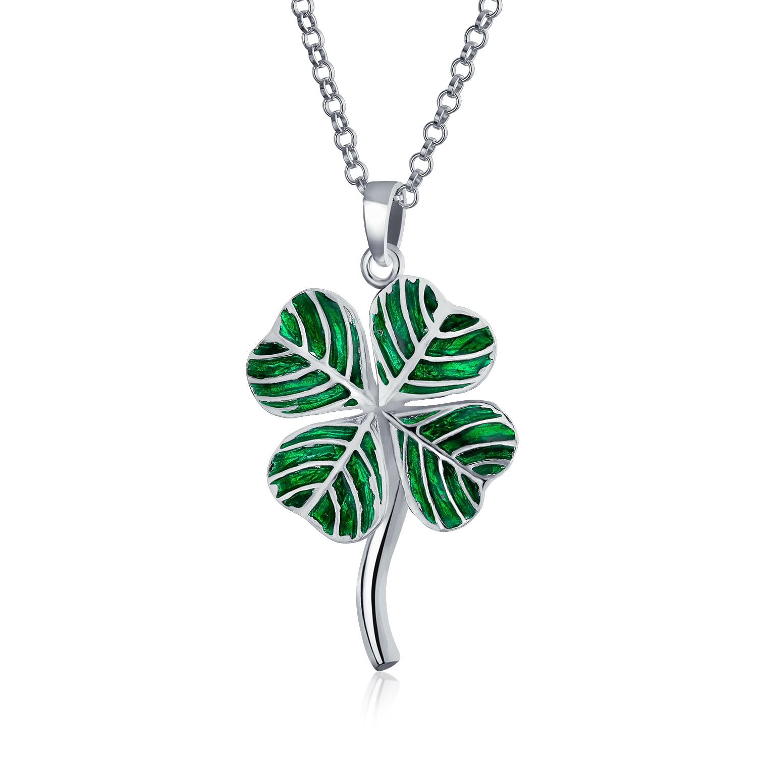 Four Leaf Clover Charm Sterling Silver Pendant Good Luck Lucky Plant