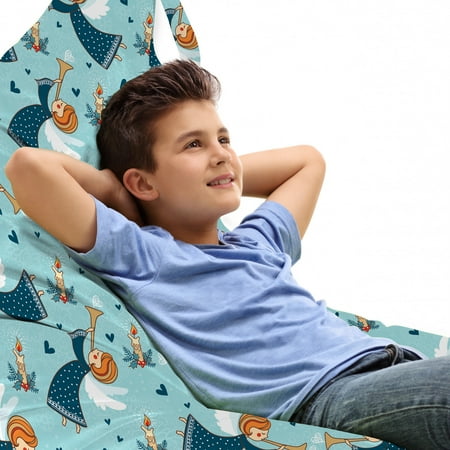 

Angel Lounger Chair Bag Wing Girl with Trumpet in Sky with Candles Mother Nature High Capacity Storage with Handle Container Lounger Size Pale Blue Orange by Ambesonne