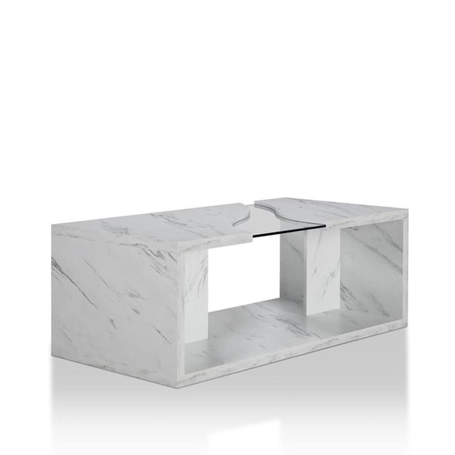 Bowery Hill Table Basse Contemporaine avec Insert en Verre, Marbre Blanc