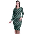 thumbnail image 1 of Moomaya Printed Full Sleeve Bodycon Dress for Women Scoop Neck Side Slit Casual Clothing, 1 of 8