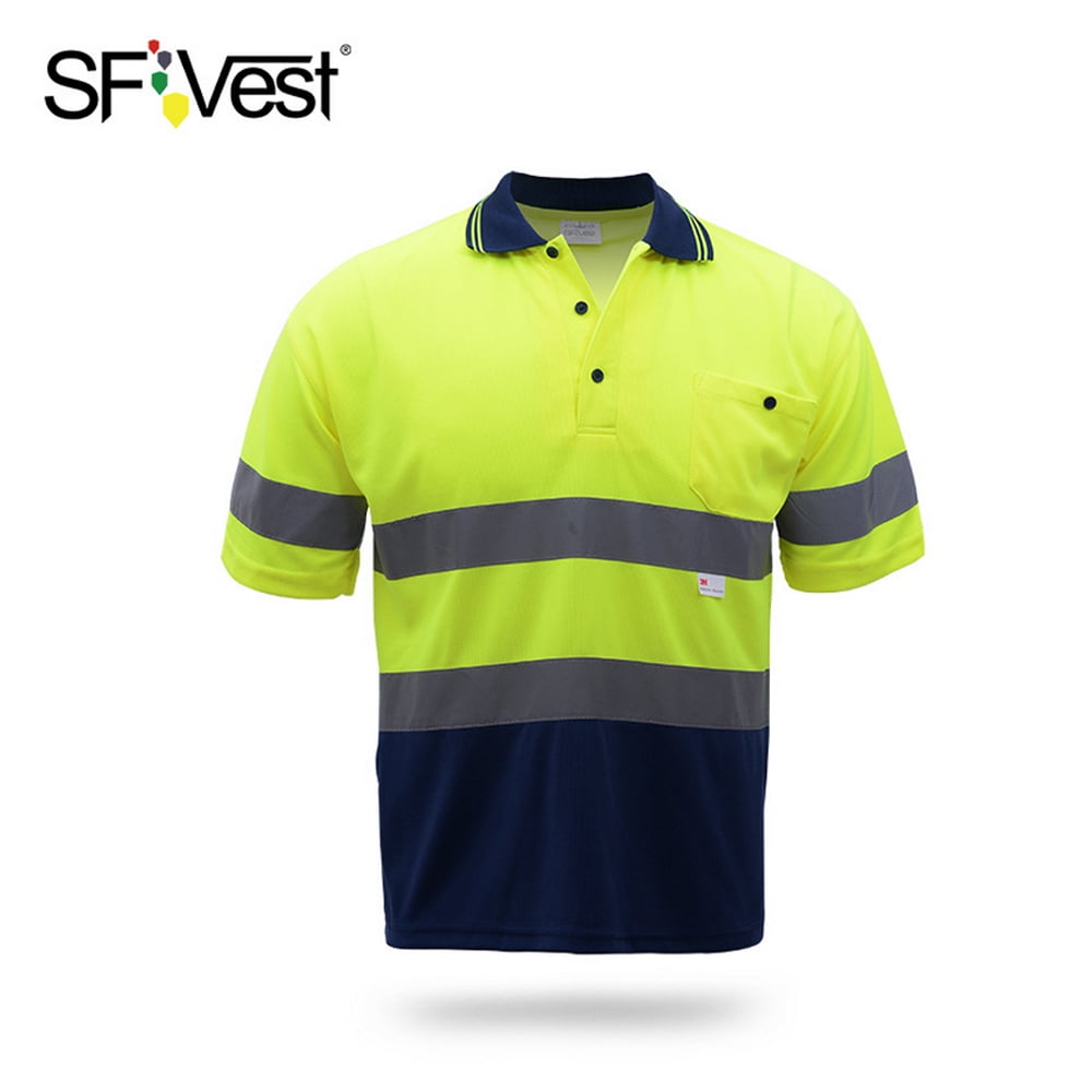 Reflective Safety T-Shirt Short Sleeve Security Mens Work Uniforms Polo Collars 