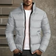 thumbnail image 2 of Zipper Puffer Jackets for Men Stand Collar Quilted Outerwear Lightweight Contrast Sherpa-Lined Tops Thickened Winter Warm Coat Color Block Ski Bubble Coat Casual Fashion Long Sleeve Shirts, 2 of 5