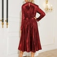 thumbnail image 4 of Ashirexll Wedding Guest Dresses for Women Fashion Flounce Solided Elegant Long Sleeve Round-Neck Formal Dresses for Women Red M, 4 of 8