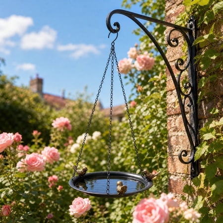 Hanging Bird Feeder Tray 65cm Tall With Chain for Small Birds Outdoor All Weather Metal Grain Container for Yard Garden Patio