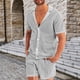 thumbnail image 2 of Conjuntos de dos piezas Cagnkofi para hombre, chándales de verano, suéter informal de manga corta con botones, camisas y pantalones cortos, traje para vacaciones en la playa., 2 of 4