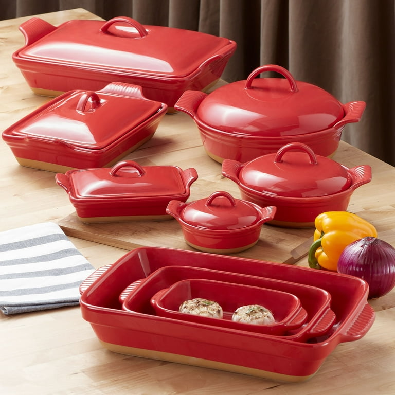 Cook with Color Happy Holidays 3 Piece Baking Set With Ceramic Bowl Red NEW