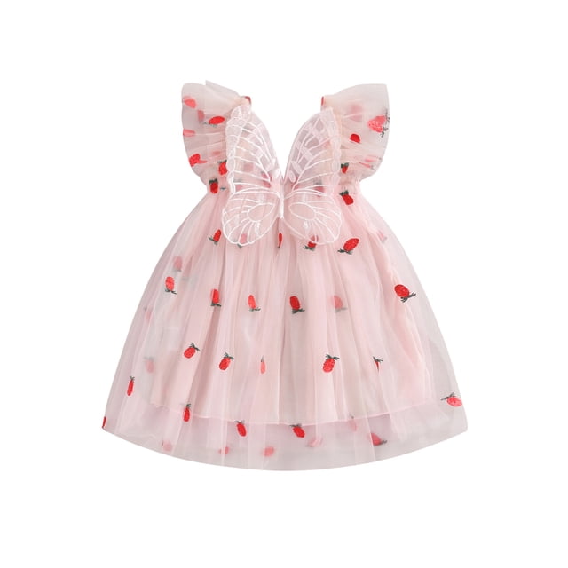 xiaxaixu Robe Ligne A pour Filles, Manches Volantes Col en V Imprimé Papillon Ananas Robe de Soirée Robe d'Été