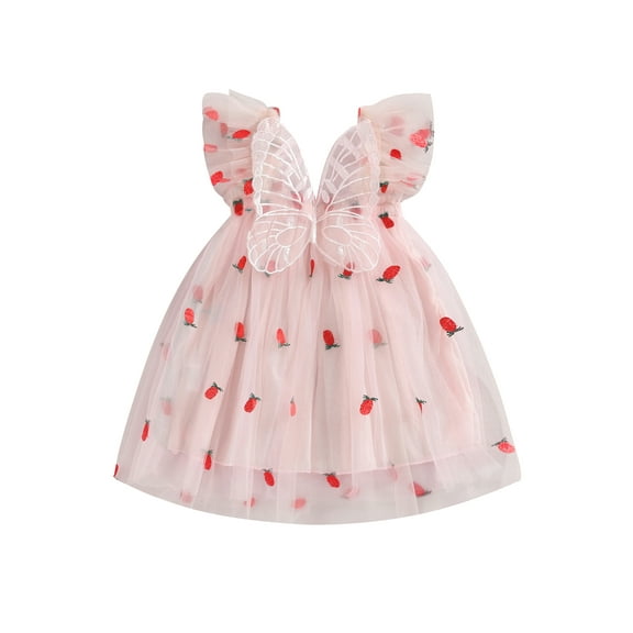 Toddler Baby Girls Princess Tulle Dress Fly Sleeve Butterfly Embroidery Party Dress Summer Clothes