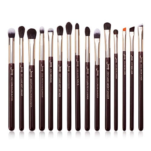 Jessup Professional Eye Makeup Brushes Set Natural-Synthetic 15pcs for Eyeshadow Blending Concealer Eyeliner Eyebrow, Zinfandel T284