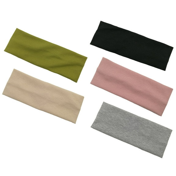 WASHWEPE 5Pcs Girls Sports Headbands Beige Cotton for Hair Fixing and Fitness Activities