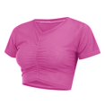 thumbnail image 5 of Yubnlvae Women's Crop Top - Drawstring Waist Pleated Round Neck T-Shirt | Umbilical Top with And Pleated Round Neck T Shirt for Women (Hot Pink | XXL), 5 of 9