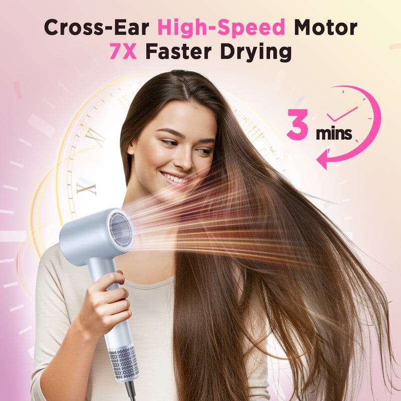 Hair Dryer, 110000 RPM Ionic Travel Blow Dryer Hair Care Fast Drying New Years Gifts for Women Men, Blue