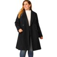 thumbnail image 1 of Women's Plus Size Notched Lapel Double Breasted Winter Long Coat Black 1X, 1 of 6