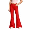 thumbnail image 5 of CUZIBR Girls Flared Pants High Waist Solid Color Classic Bell Bottom Stretch Casual Streetwear Trousers With Front Pockets For Kids Back To School Fashion Bottoms,Red,5-6 Years, 5 of 6