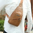 thumbnail image 2 of Xfvqtps Mens Crossbody Bags with Earphone Hole Multiple Compartments Large Capacity Adjustable Shoulder Strap Fashion Retro Style Leather Shoulder Bags Khaki, 2 of 5